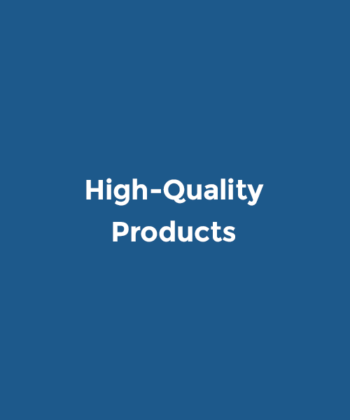 A blue background with white text that says high quality products