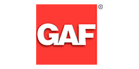 A red and white logo for a company called gaf.