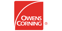 The logo for owens corning is a red square with a white line going through it.