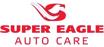 Super Eagle Auto Care logo in red with stylized eagle graphic on white background