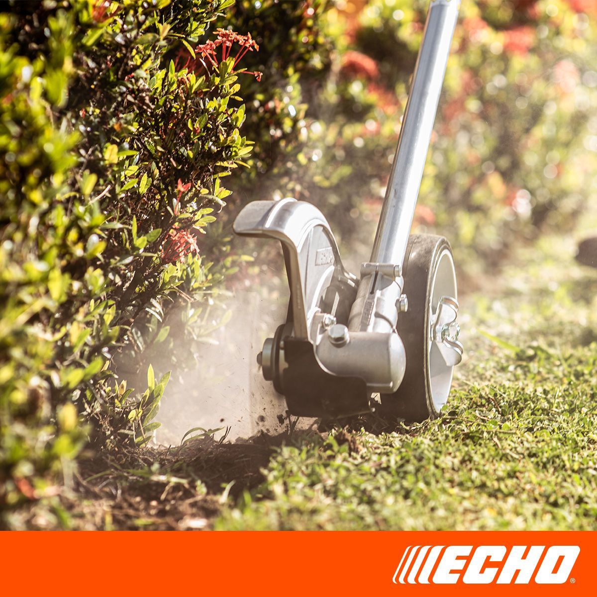 A person is using a lawn mower to cut the grass.