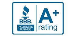 BBB Accredited Business A+ rating badge in blue and white