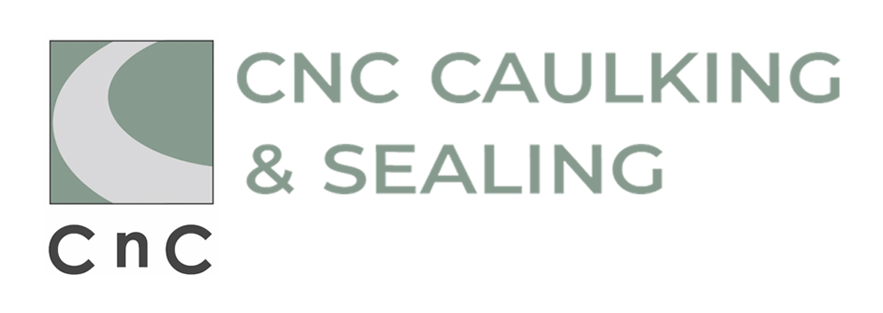 Logo for CNC Caulking & Sealing. Features a square with a stylized gray and white curve. Text is gray.