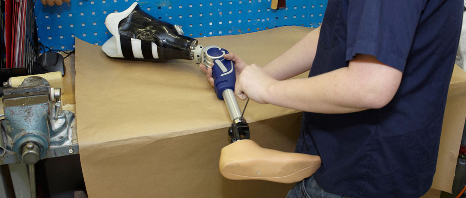prosthetic leg being repair