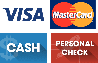Visa, Master Card, Cash, and Personal Check