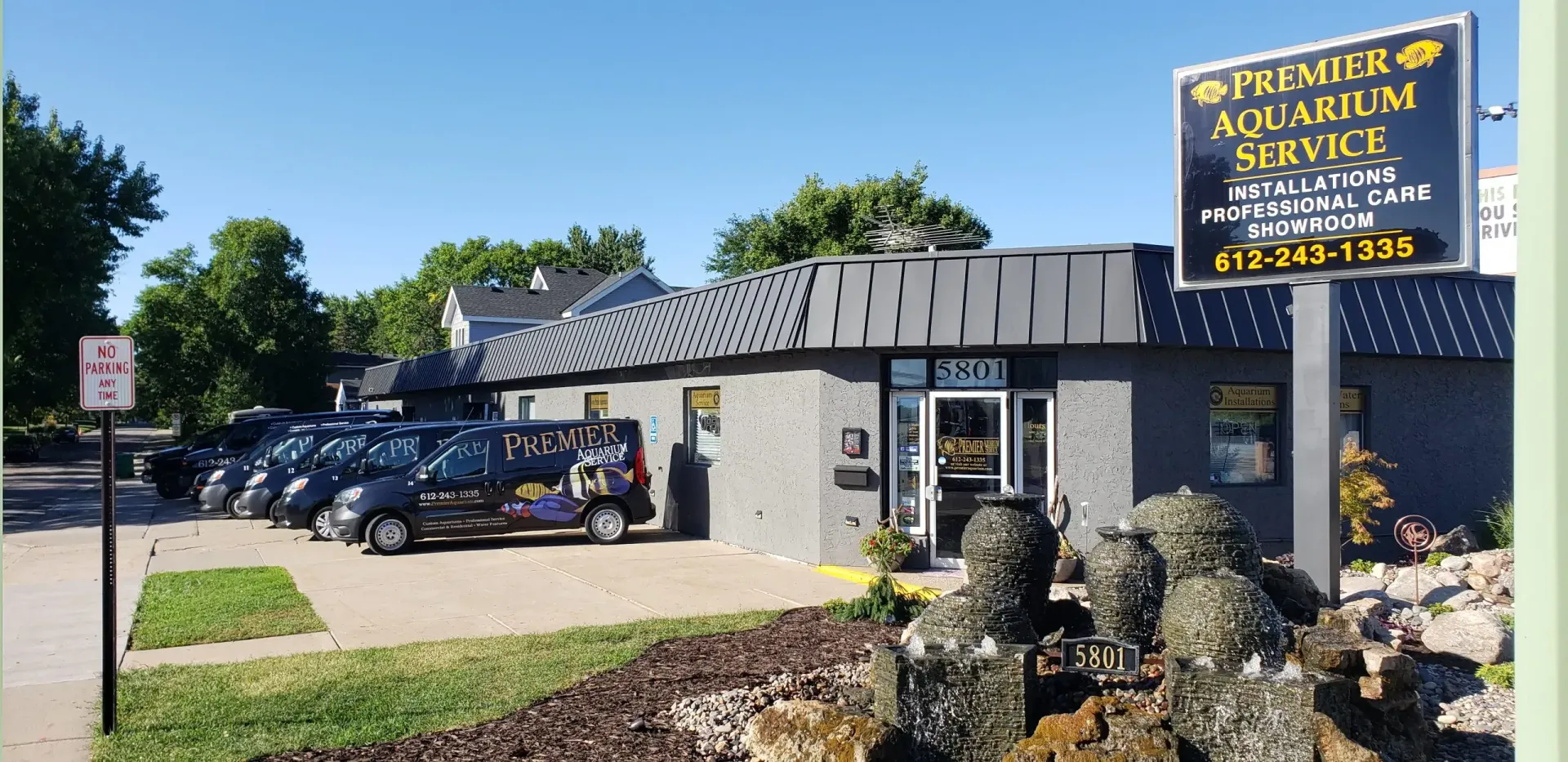 A building with a sign that says premier aquarium service