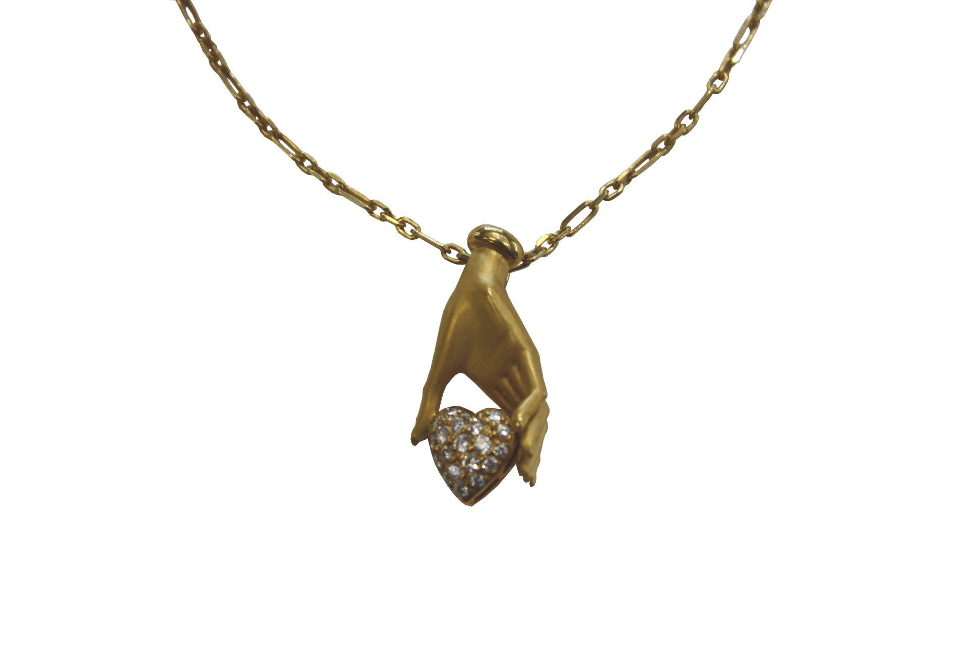 hand with heart necklace