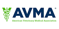 Logo for the American Veterinary Medical Association: green caduceus symbol within green 