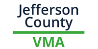 Logo for Jefferson County VMA. Dark blue text above green line and green text.