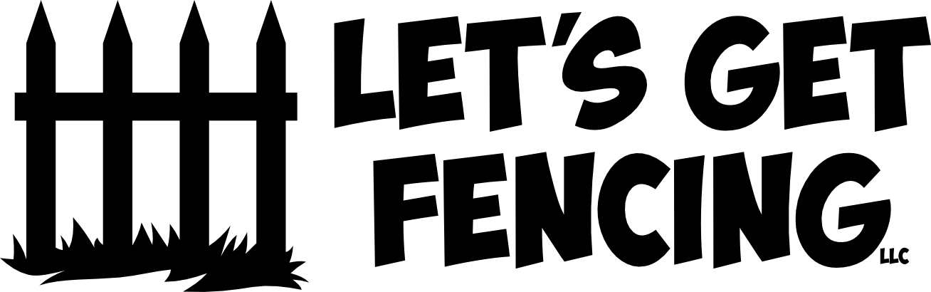 Logo of a fence and grass with the words "Let's Get Fencing" in bold, black font.