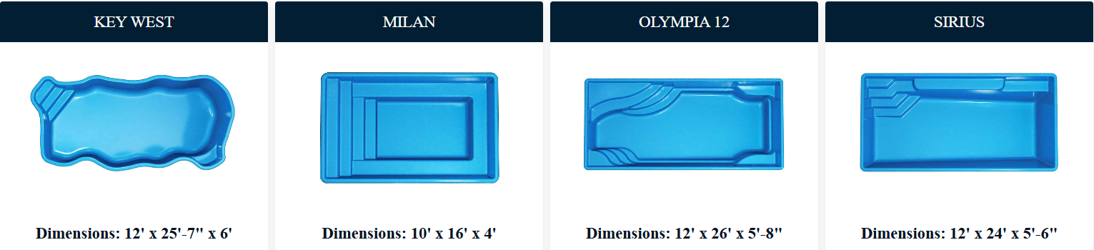 Four blue swimming pool designs.
