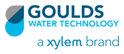 Logo of Goulds Water Technology, a Xylem brand, featuring a teal and gray water droplet design and text.