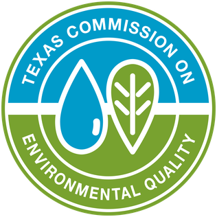 Texas Commission on Environmental Quality logo: water droplet and leaf inside a green circle with blue and white text.