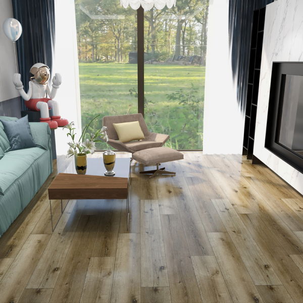 A living room with a couch a chair and a table.