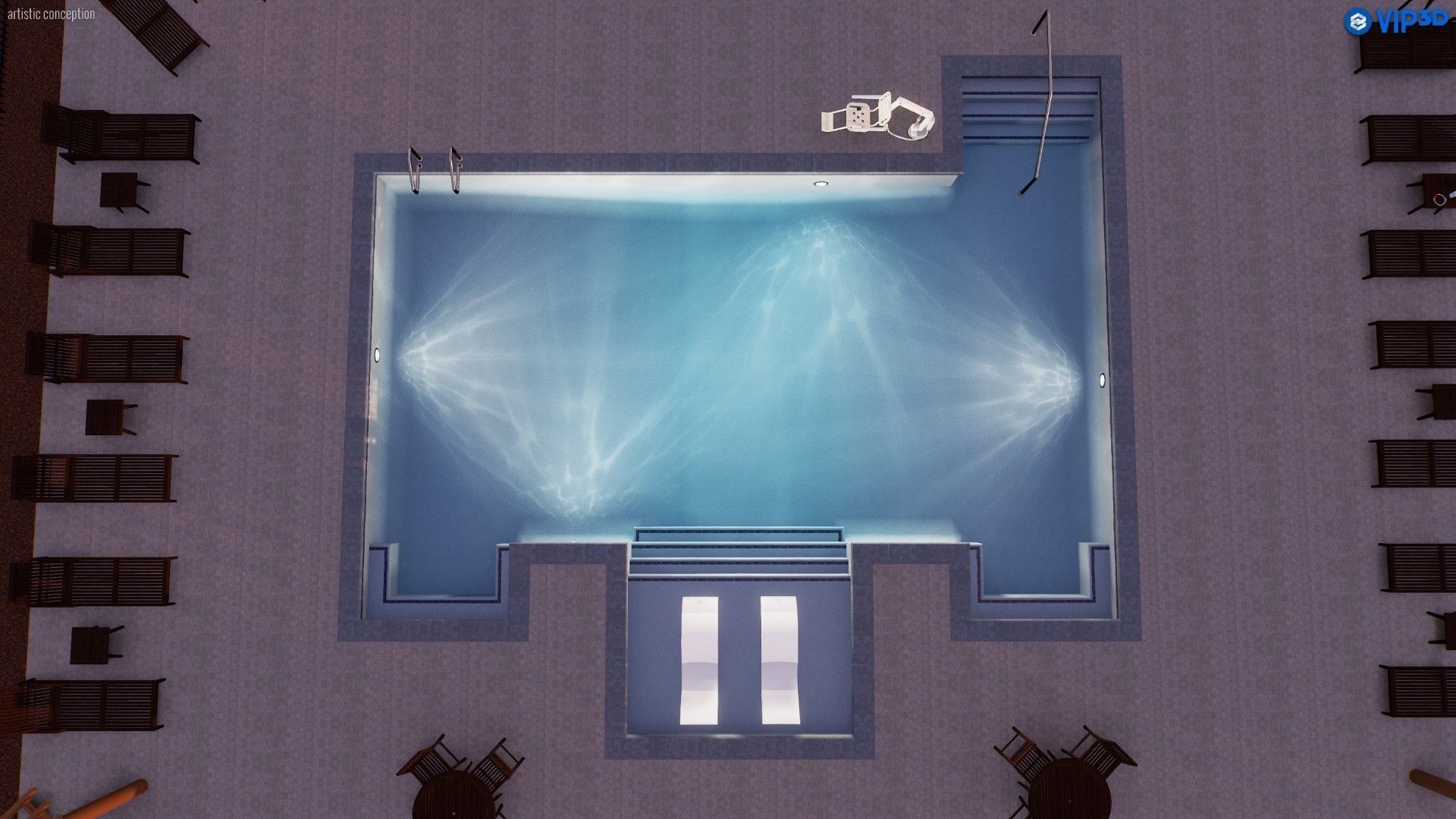 Overhead view of a 3D pool 