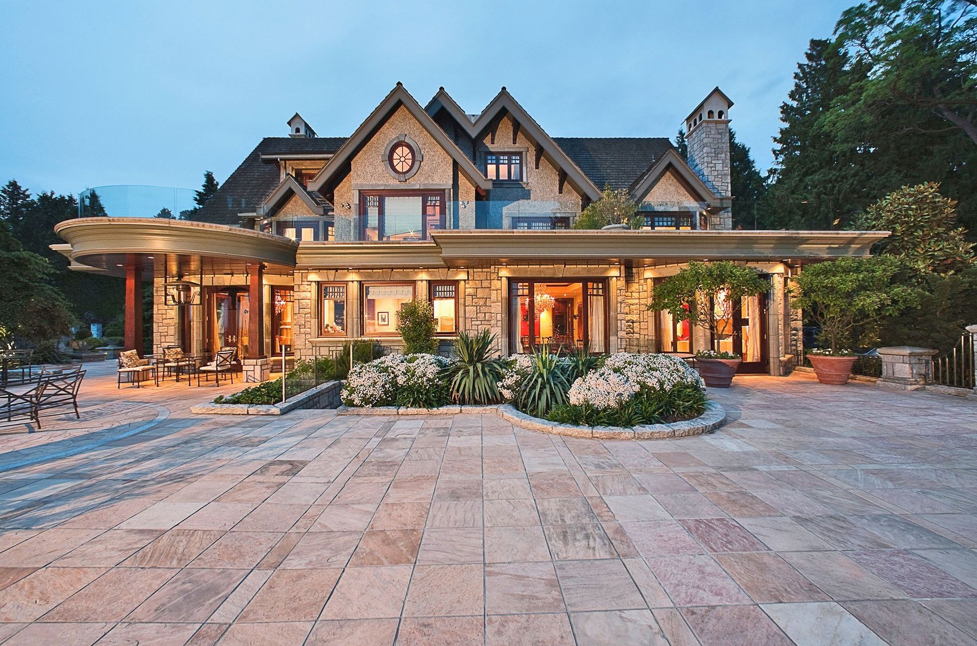 house with stone patio
