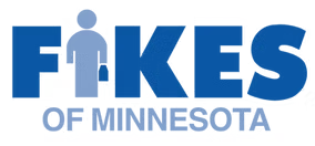 Fikes of Minnesota logo in blue with a bottle-shaped figure in the wordmark