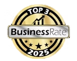 Top 3 BusinessRate 2025 award badge in gold and black