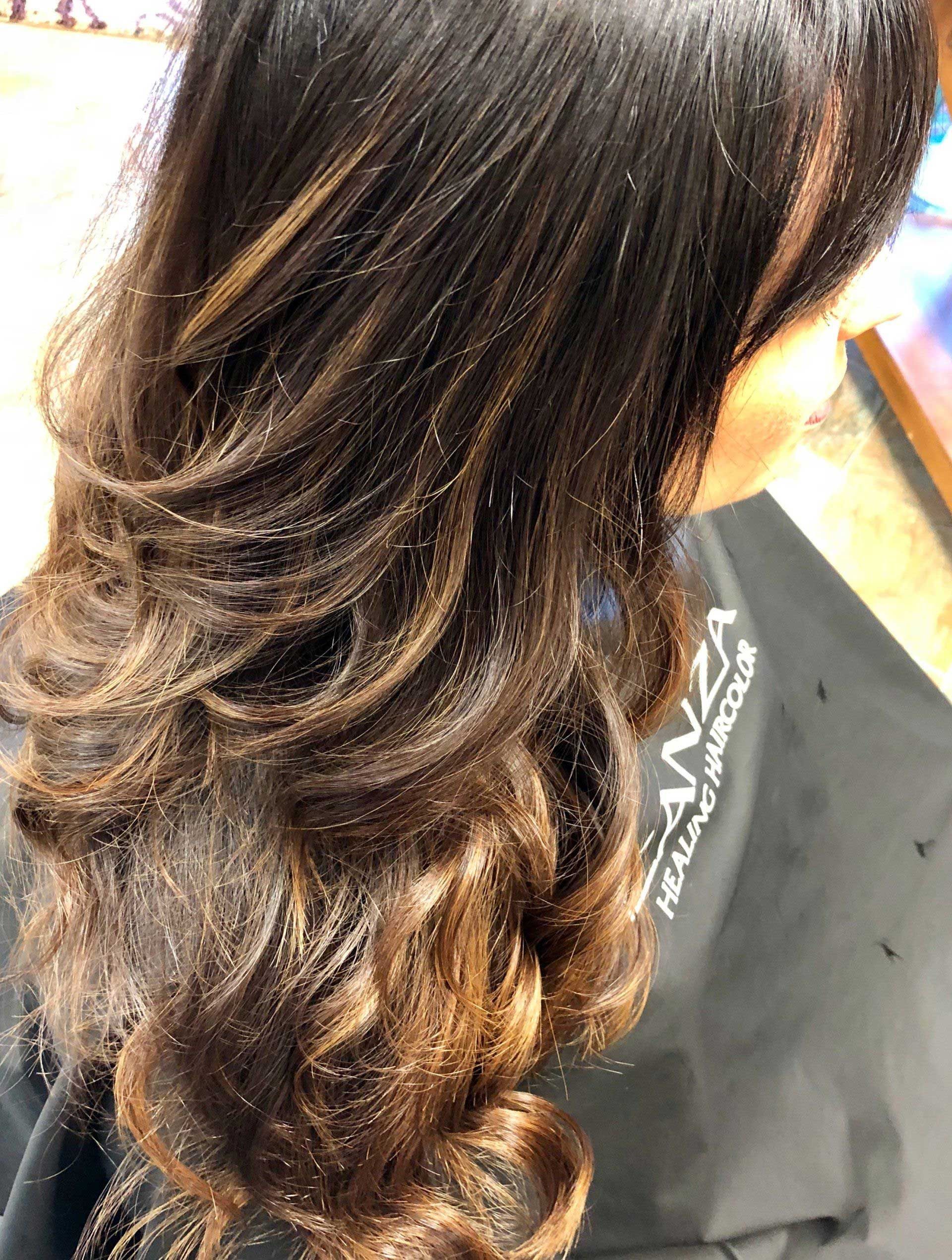 A close up of a woman's hair in a salon.
