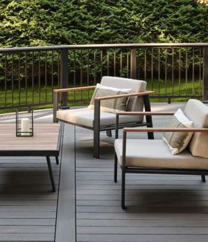 Chairs and a table on the TimberTech deck