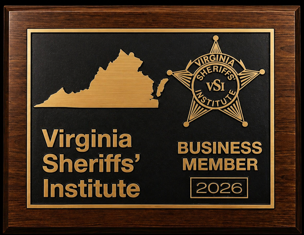 Plaque for Virginia Sheriffs Institute, gold on dark background, labeled Business Member 2026