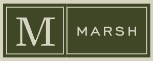 Logo for Marsh, featuring a large letter