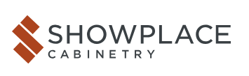Logo for Showplace Cabinetry featuring an orange and brown abstract shape and the company name.