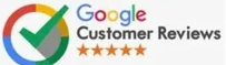 Google Customer Reviews logo with a green checkmark, five stars, and colorful Google logo.