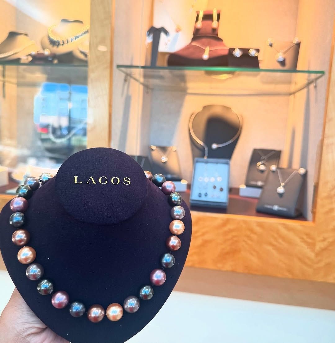 Pearl necklace on a display stand with 