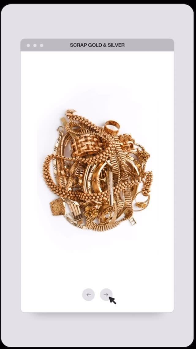 Pile of gold jewelry on white background, displayed on tablet screen.