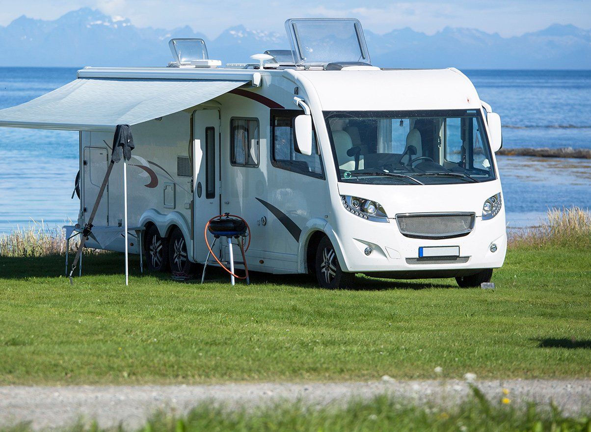 Parked RV near the lake