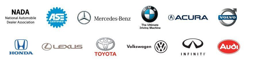 NADA, ASE-Certified, and Car brand logos