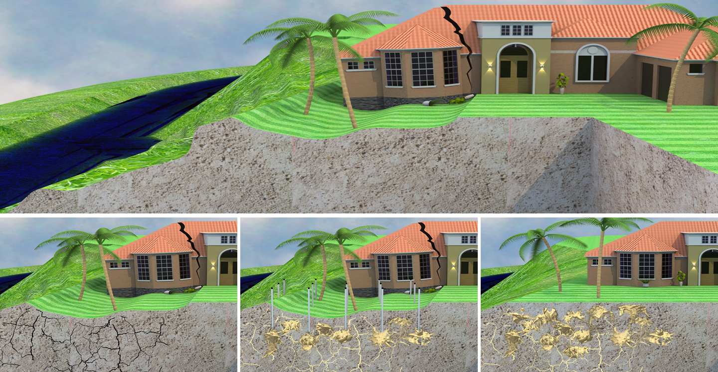 A man is kneeling on the ground holding a hose and a mop.