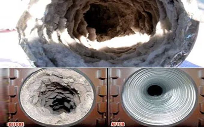 A before and after picture of a drain pipe