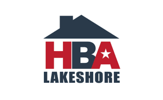 Logo for HBA Lakeshore: Black house over red and black