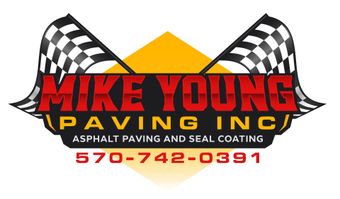 A logo for mike young paving inc asphalt paving and seal coating
