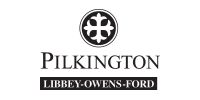 A black and white logo for pilkington libbey owens ford.