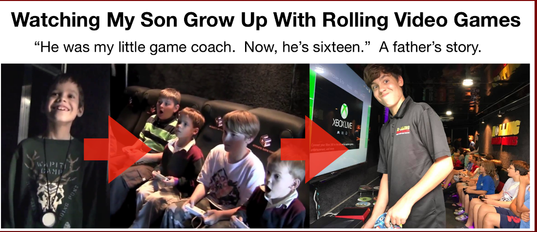 A father's story about his son growing up with video games. Before and after photos of the son.