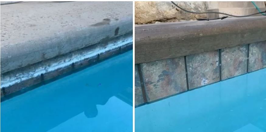 a before and after picture of a swimming pool .