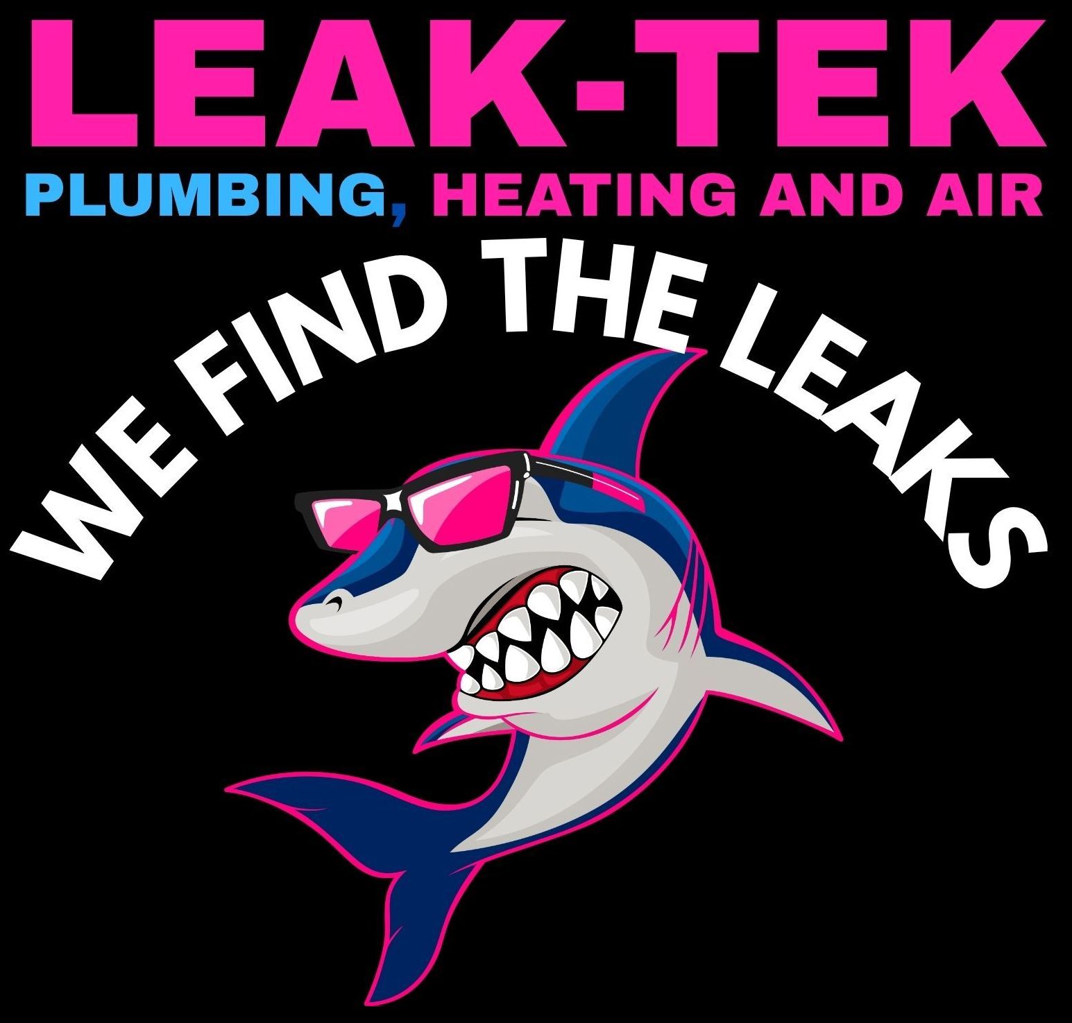 Logo for Leak-Tek, a plumbing, heating, and air company, with white text on a black rounded rectangle.