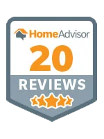 HomeAdvisor badge: 20 Reviews, three-star rating, orange and gray colors.