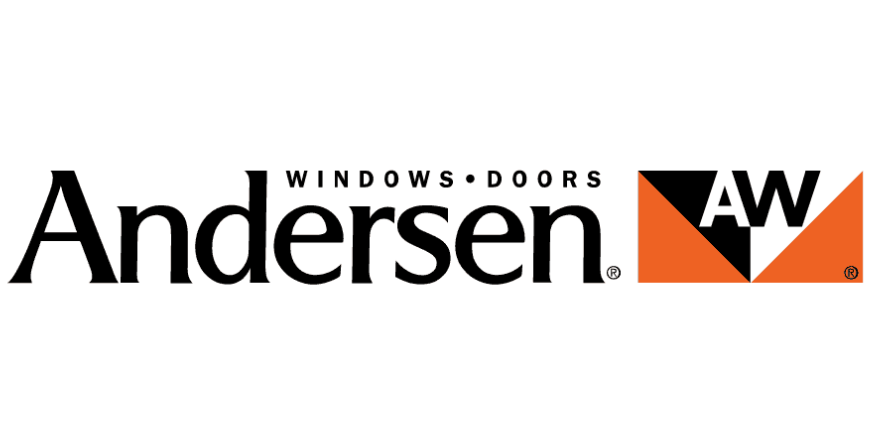 Andersen Windows & Doors logo: Black text with orange/black