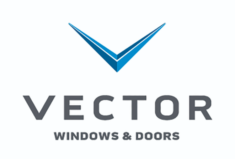 Logo for Vector Windows & Doors. Features a teal V-shaped icon above the word