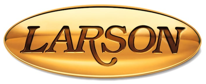 Larson logo on a golden, oval-shaped surface with brown lettering.