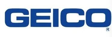 GEICO logo: Blue, rounded font, 