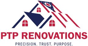 PTP Renovations logo with stylized red, white, and navy house roofs and “Precision. Trust. Purpose.” tagline