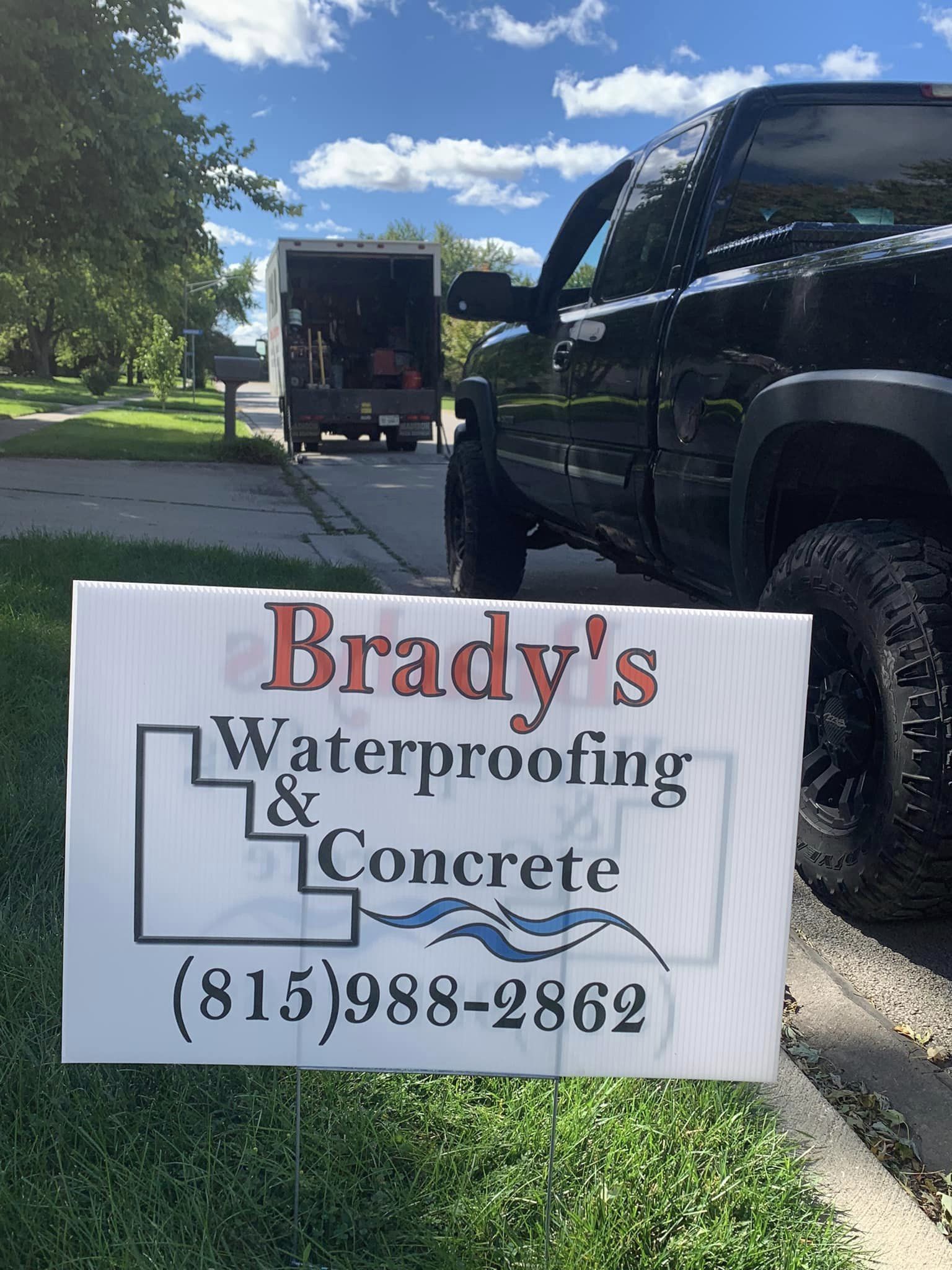 Brady's Waterproofing & Concrete sign post