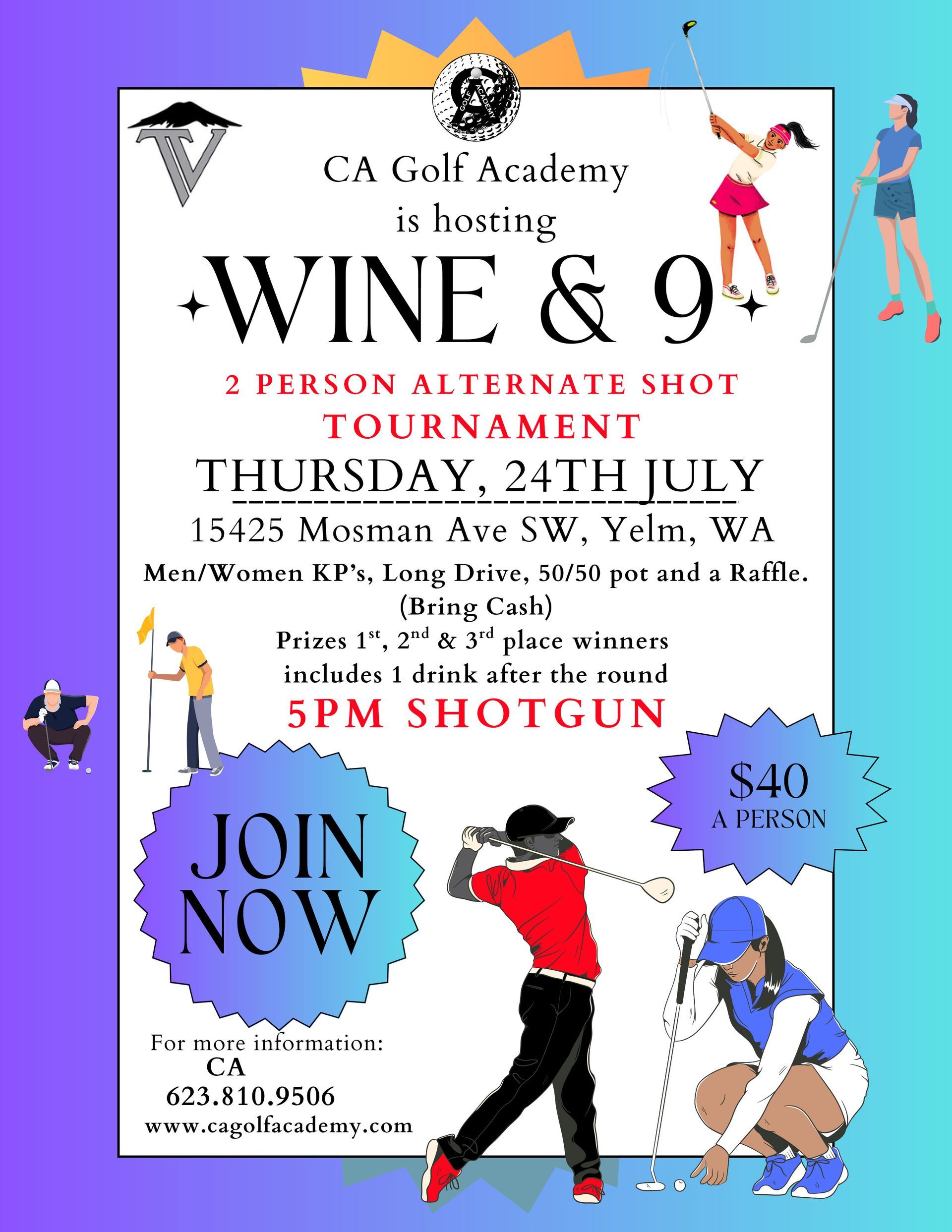 A poster for a wine and golf tournament