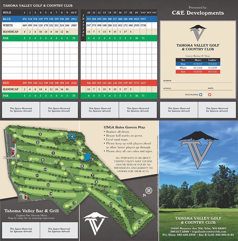 A scorecard for Tahoma Valley Golf and Country Club