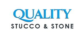 Logo for Quality Stucco & Stone, with blue "QUALITY" above "STUCCO & STONE" in gray.